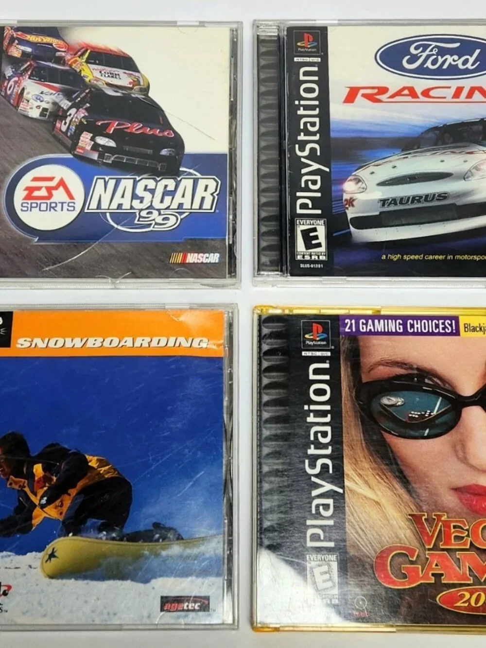 NASCAR 99, Ford Racing, Snowboarding, Vegas Games PS1 PlayStation CIB Bundle Lot